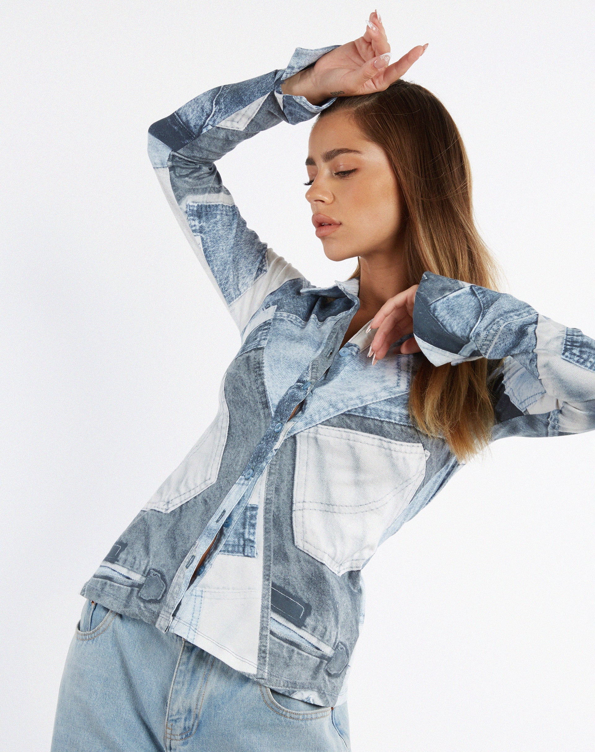 beeld van MOTEL X JACQUIE Phole Top in Denim Pocket