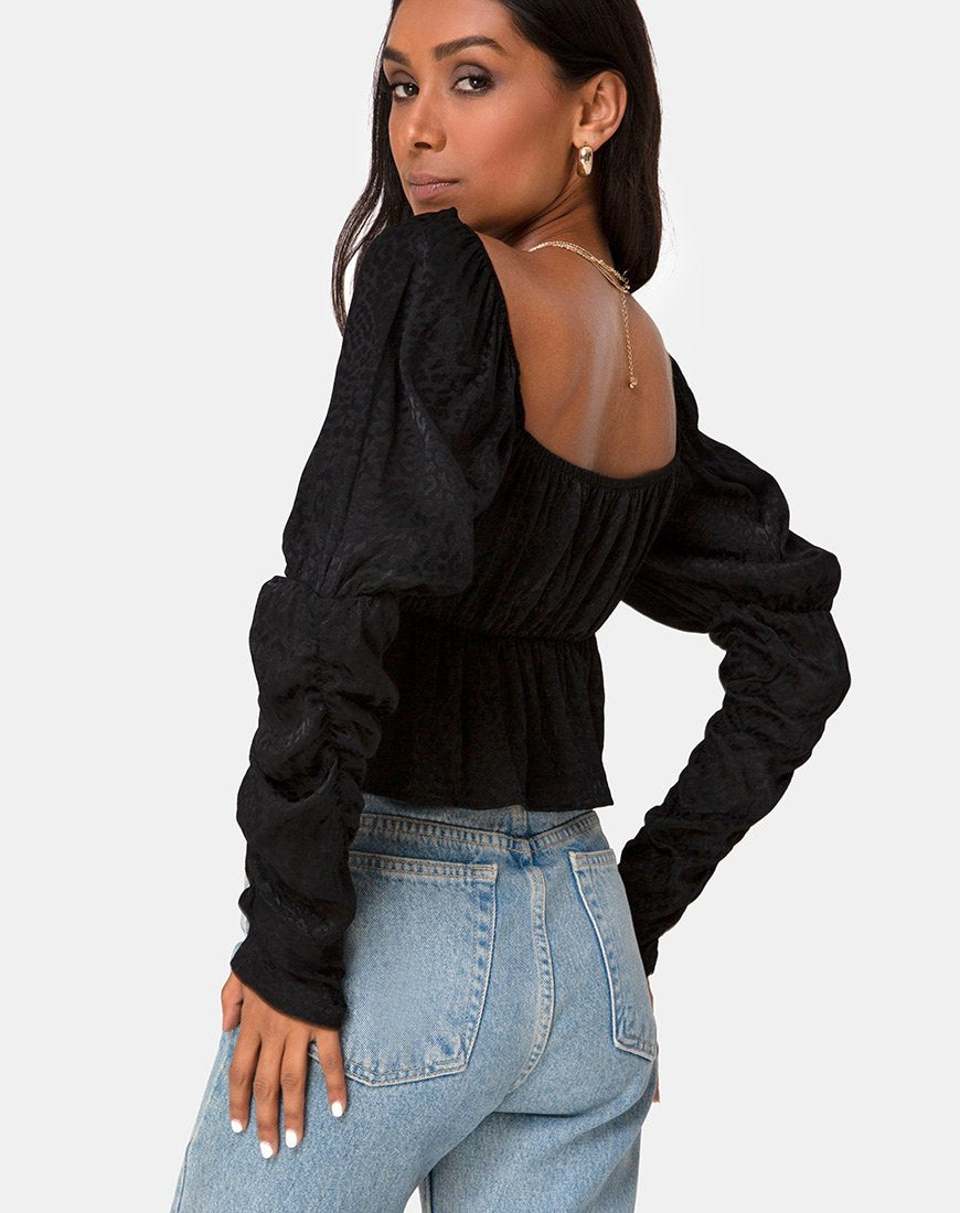 Piery Top in Satijn Cheetah Zwart