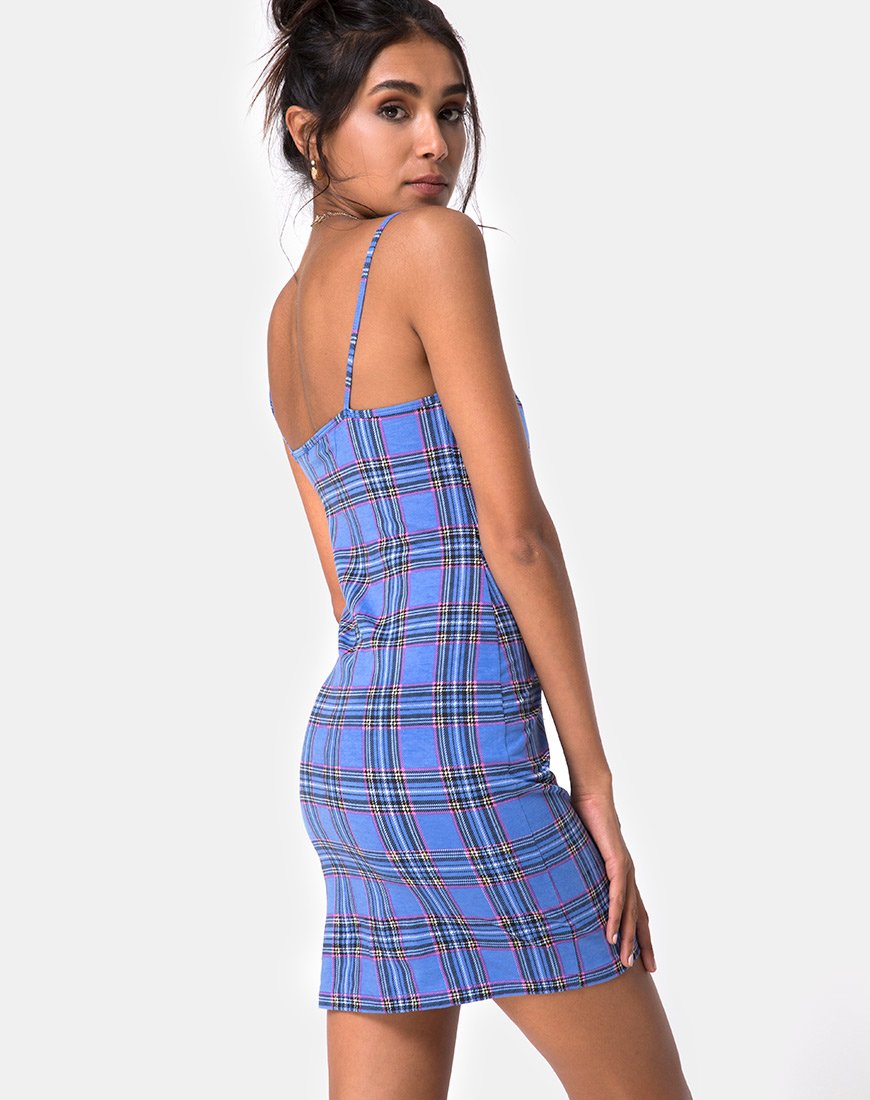 Piper Bodycon Dress in 90's Check Blauw Roze