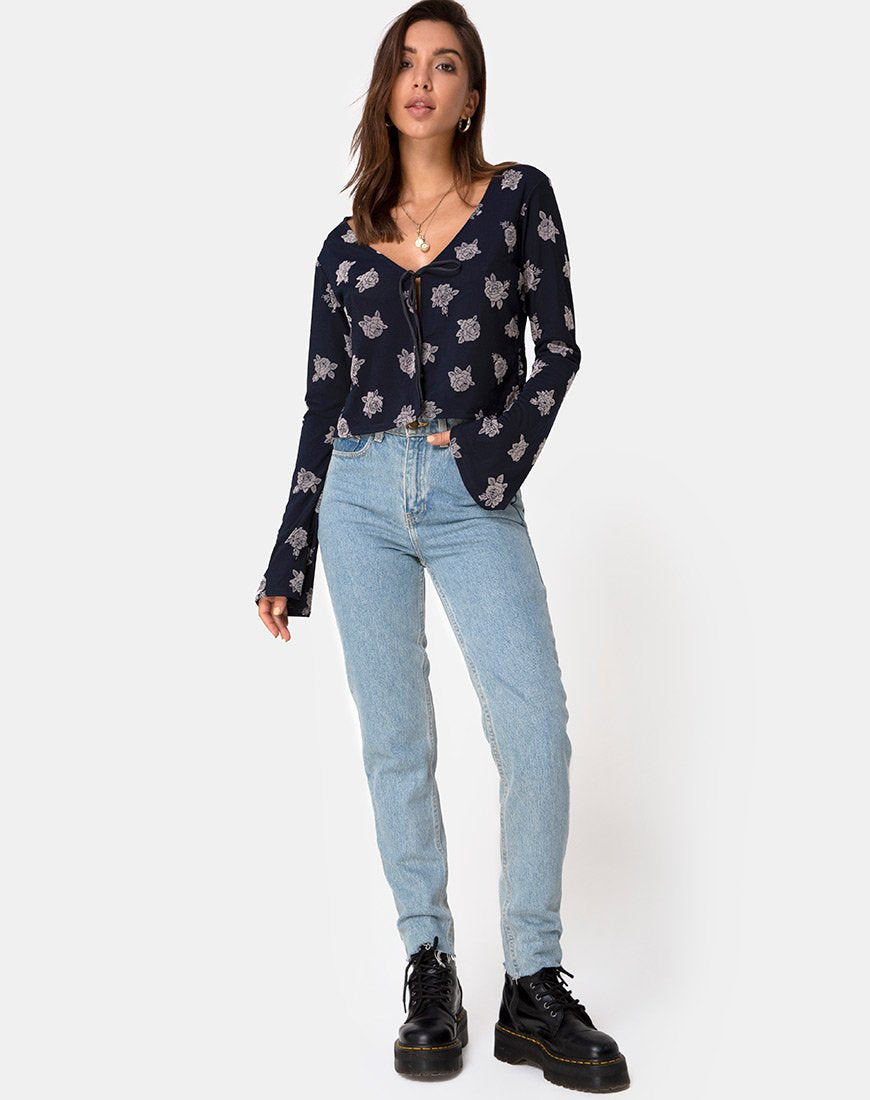 Afbeelding van Pique Top in Rose Flock Zwart Mesh