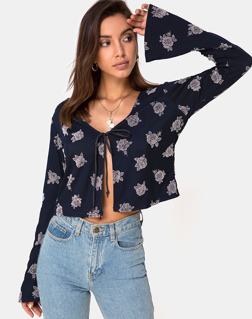 Pique top in Rose Flock zwart mesh