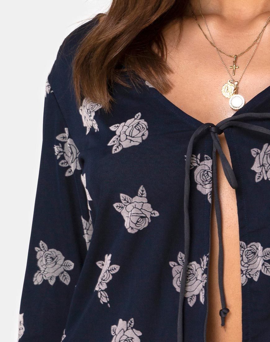 Afbeelding van Pique Top in Rose Flock Zwart Mesh
