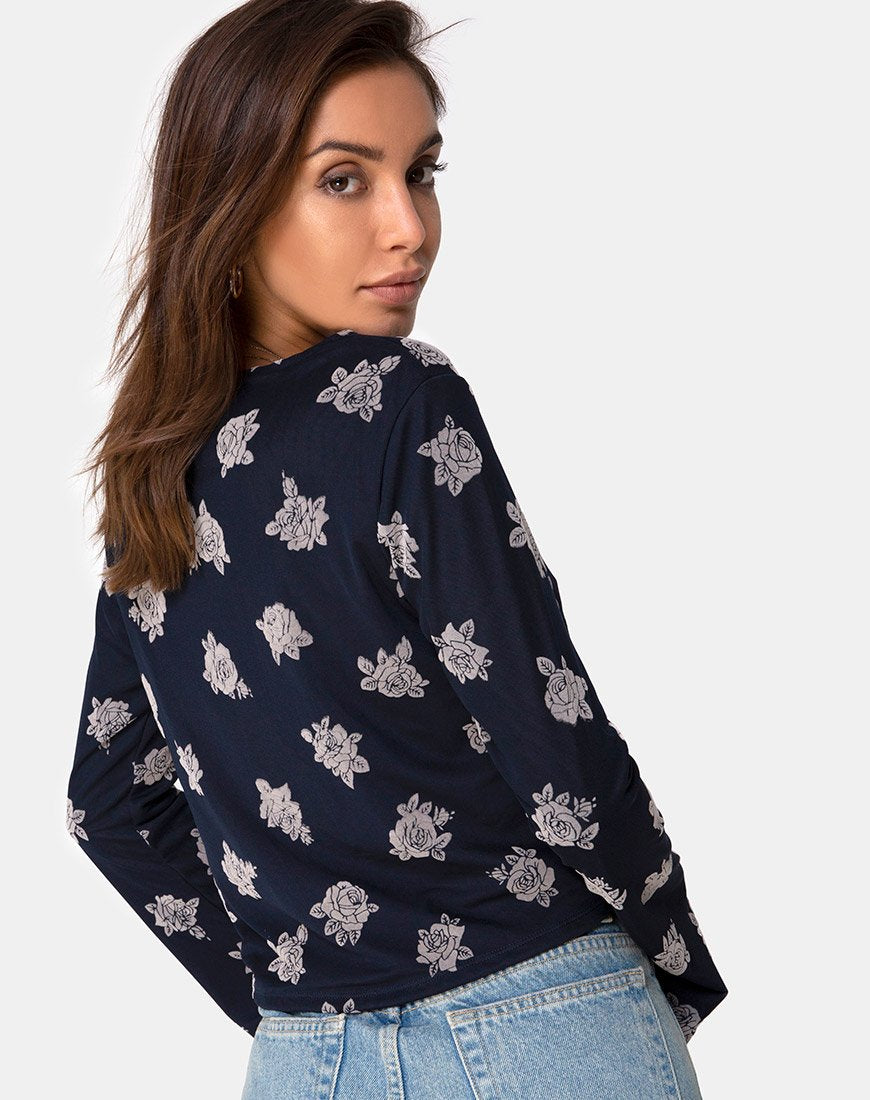 Pique top in Rose Flock zwart mesh