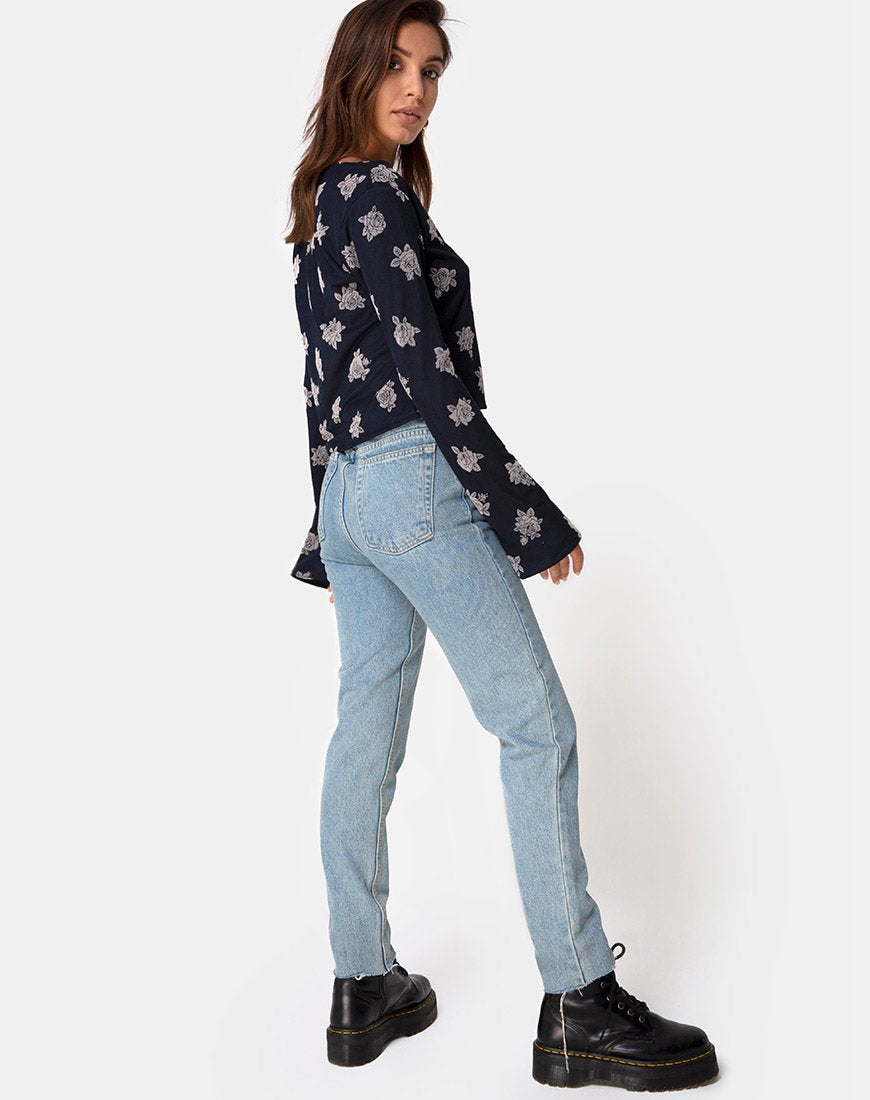 Afbeelding van Pique Top in Rose Flock Zwart Mesh