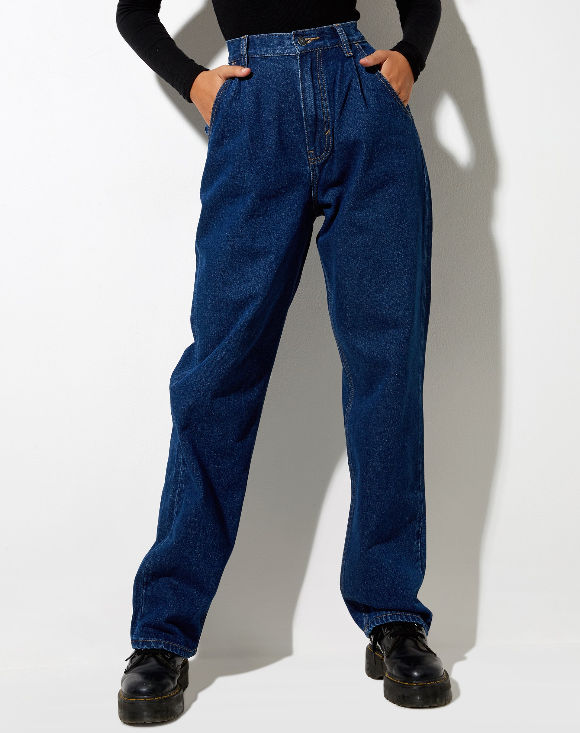 Afbeelding van Geplooide jeans in Indigoblauw