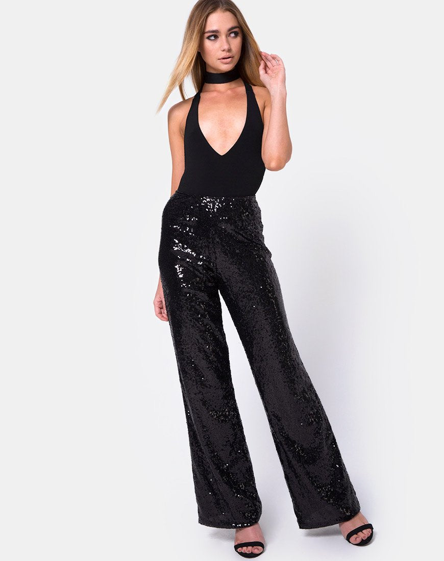 Prague Broek in Mini Pailletten Zwart