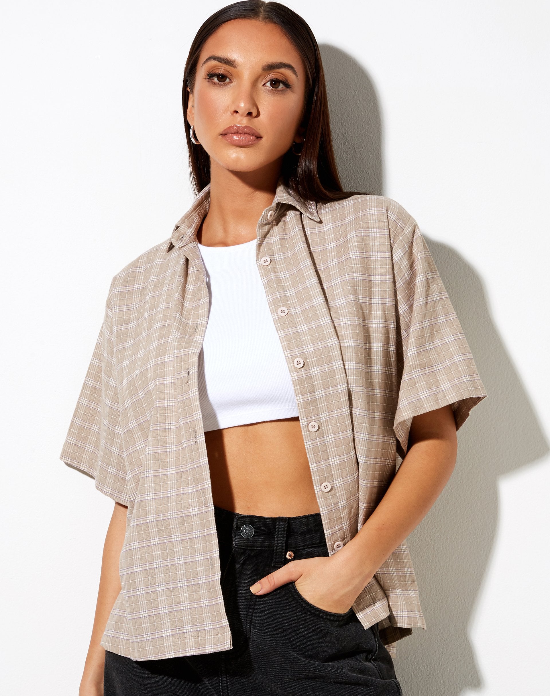 Afbeelding van Pride shirt in taupe ruit