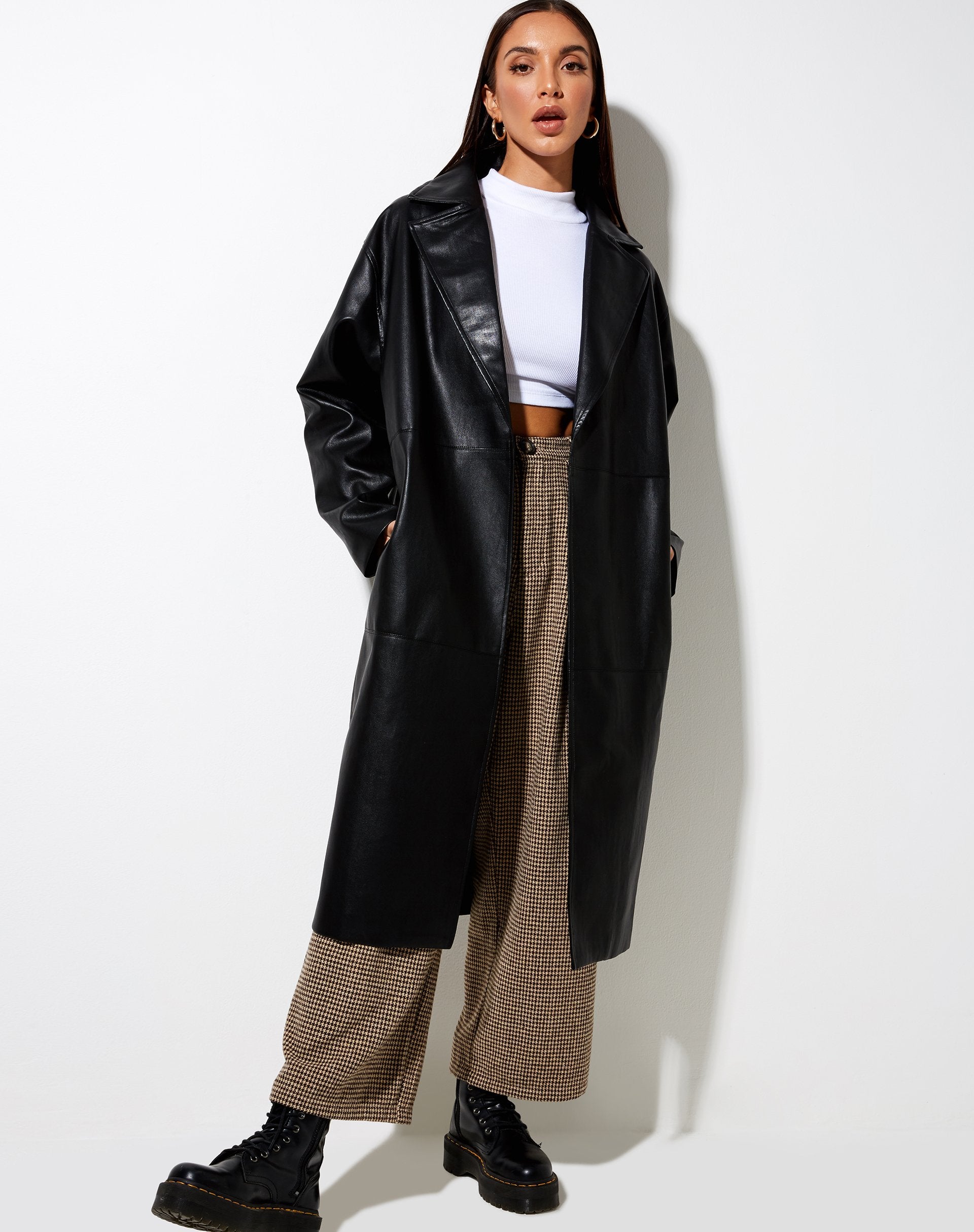 Afbeelding van Duster Longline Coat in Pu Zwart