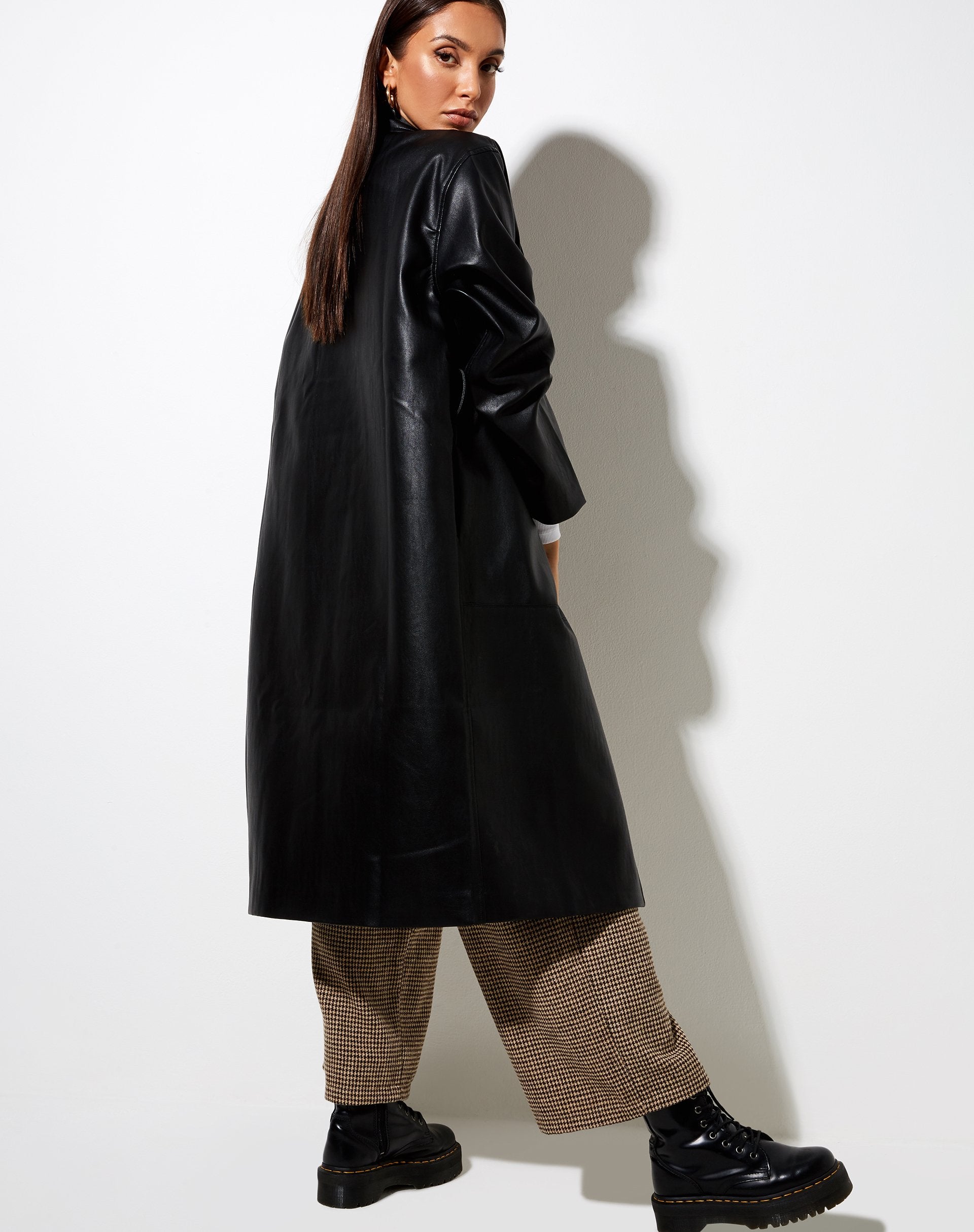Afbeelding van Duster Longline Coat in Pu Zwart