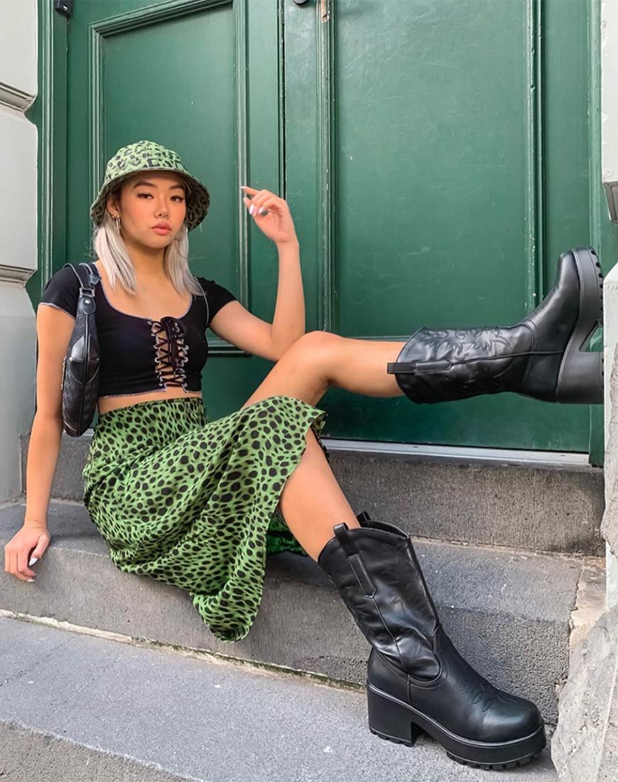 Afbeelding van Saika Midi rok in Cheetah Khaki