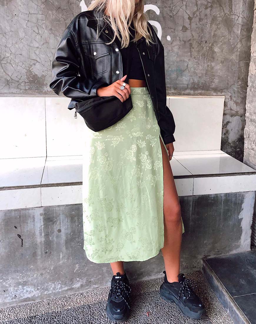 Saika Midi rok in satijn roos lime