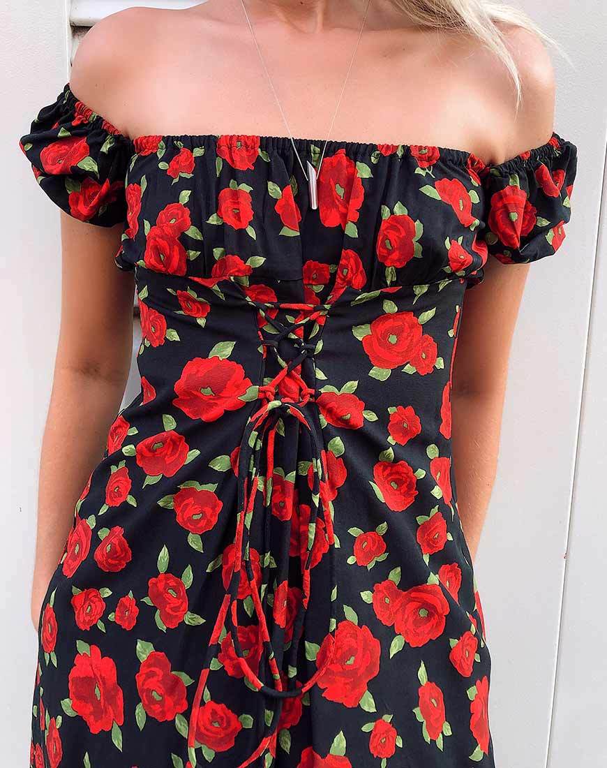 Ruzenta Mini Dress in Roaming Rose Zwart