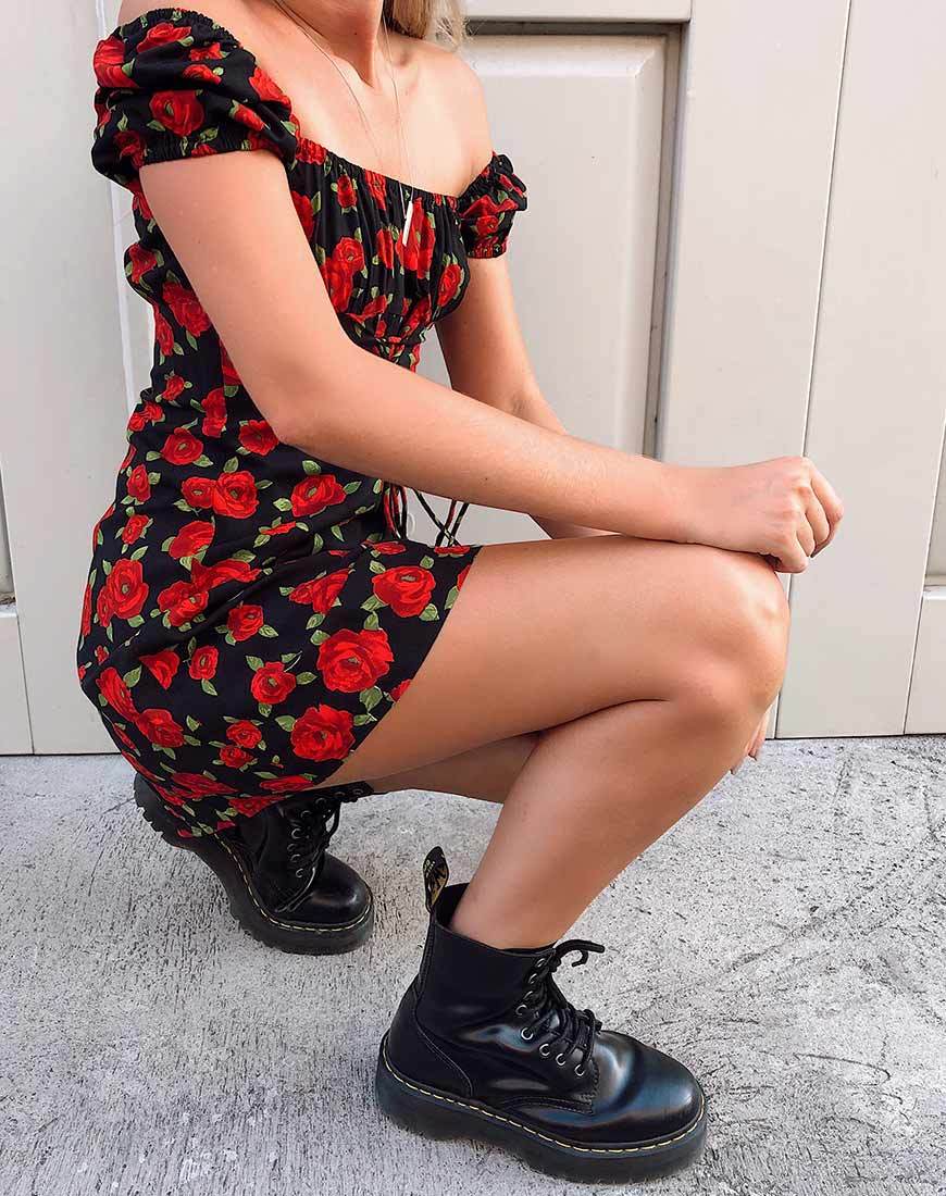 Afbeelding van Ruzenta Mini jurk in Roaming Rose Zwart