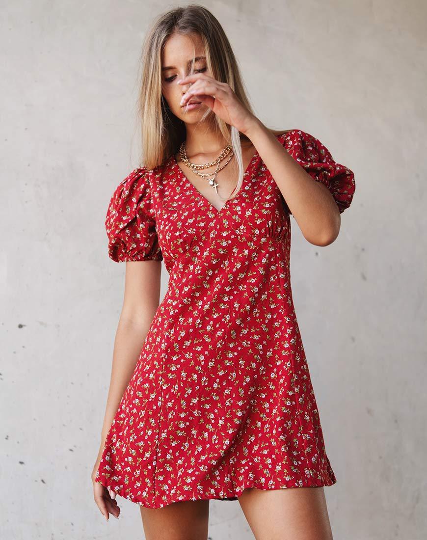 Elfira Jurk in Falling for You Bloemig Rood
