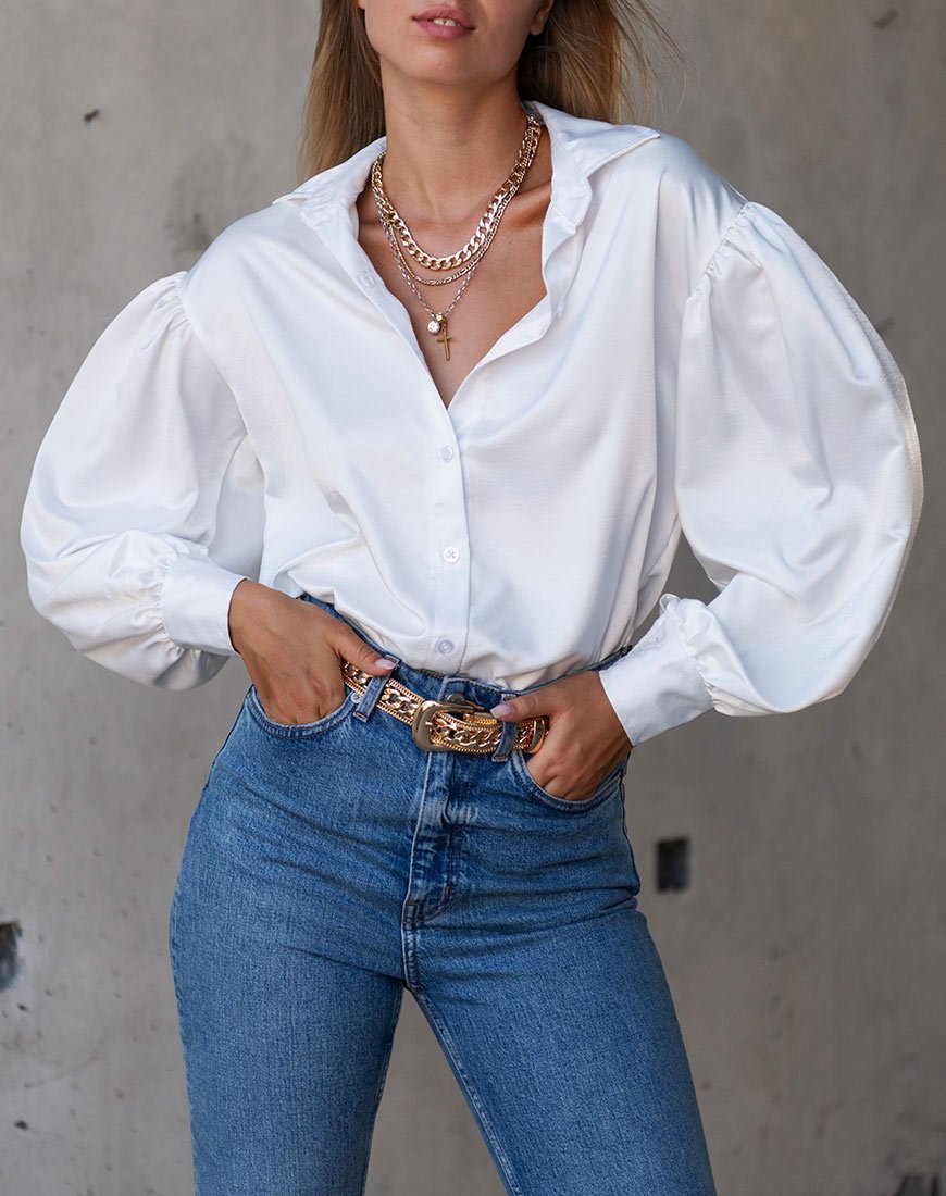 Afbeelding van Frantic Longsleeve Blouse in Satijn Ivoor