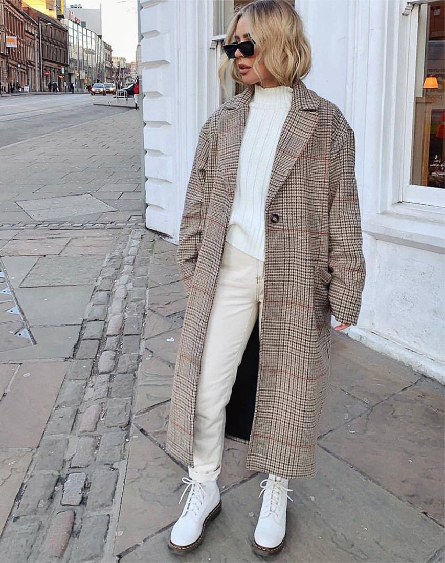 Duster Longline Coat in Glenn Check Naturel