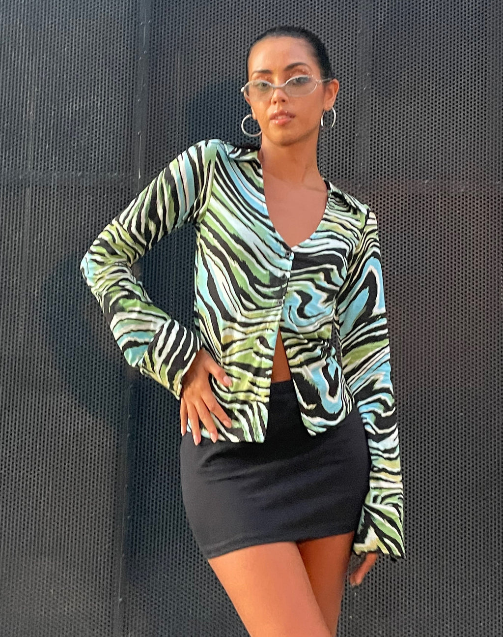Ruth Shirt in Warped Zebra Blauw