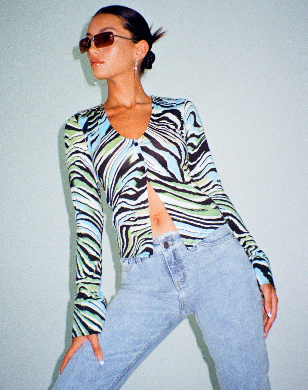 Ruth Shirt in Warped Zebra Blauw