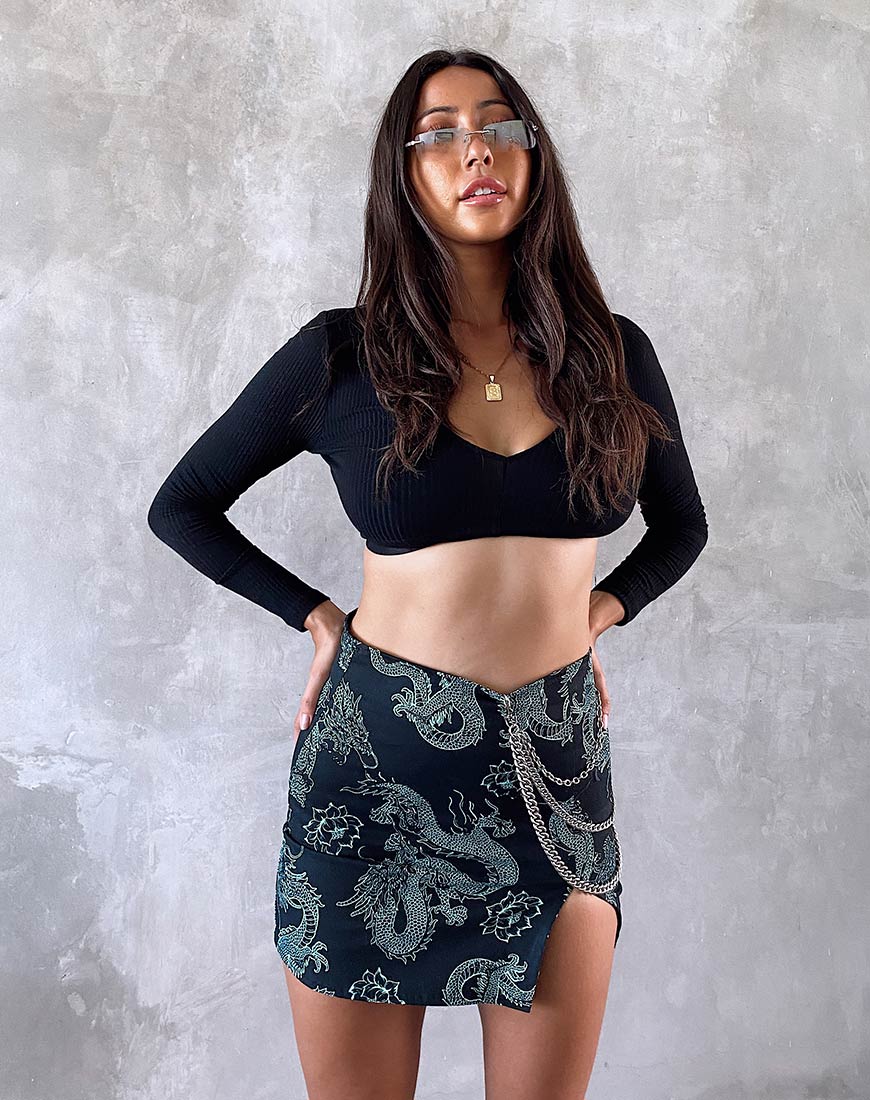 Wren Rok in Dragon Flower Zwart en Mint