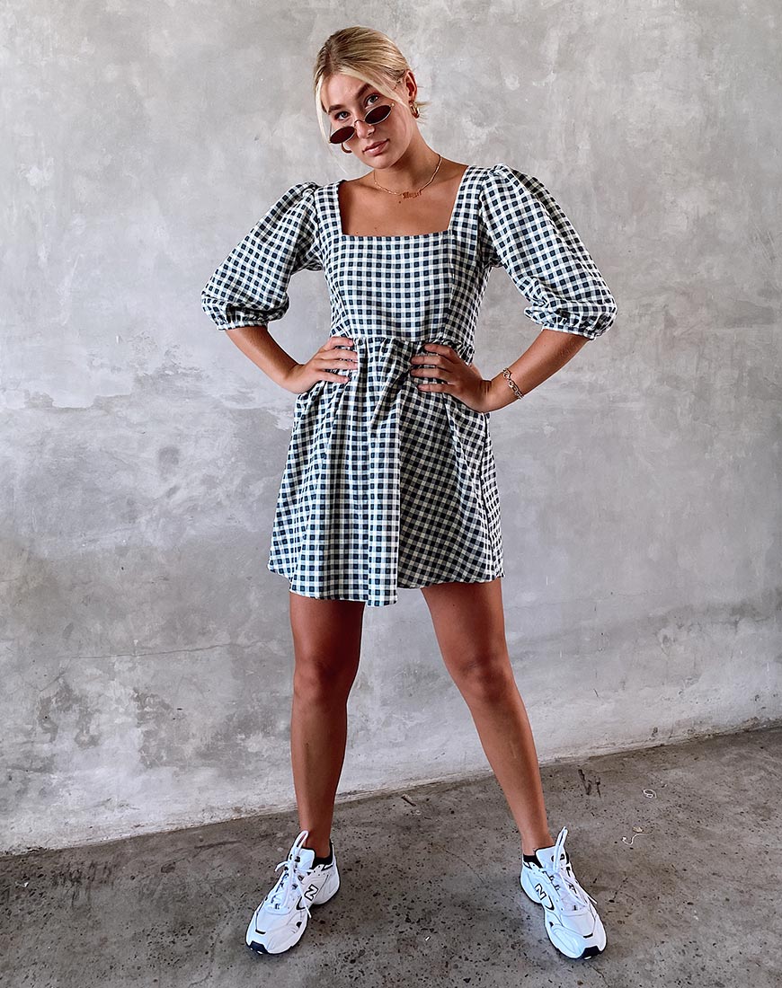 Kezie Rokjesjurk in Gingham Crème