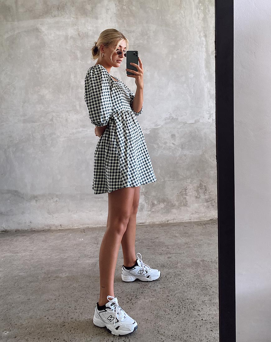 Kezie Rokjesjurk in Gingham Crème