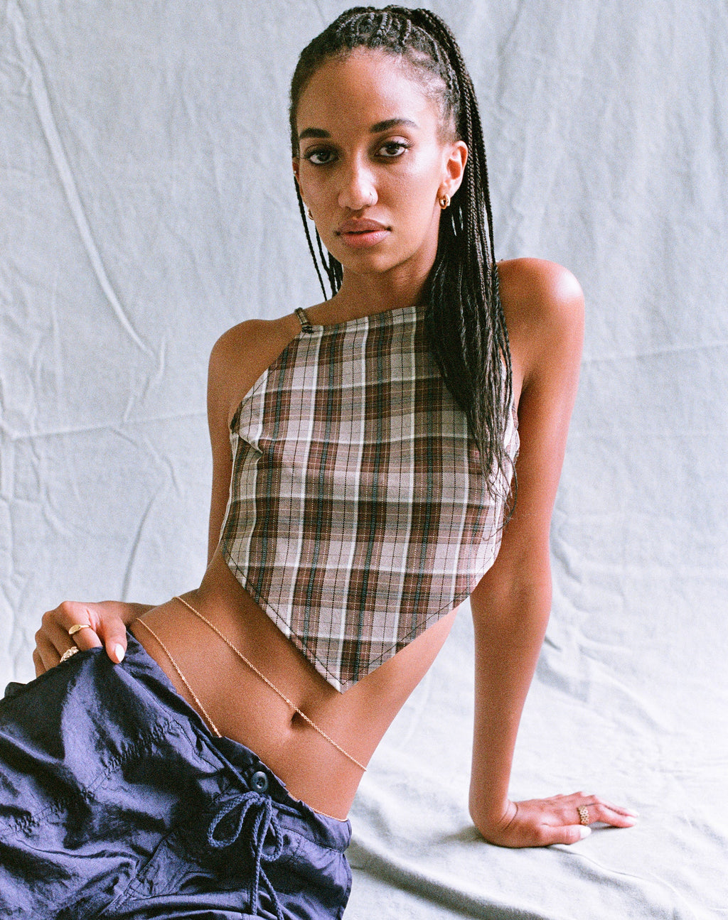 Motel X Olivia Neill Wibi Top in geruit Tan Bruin
