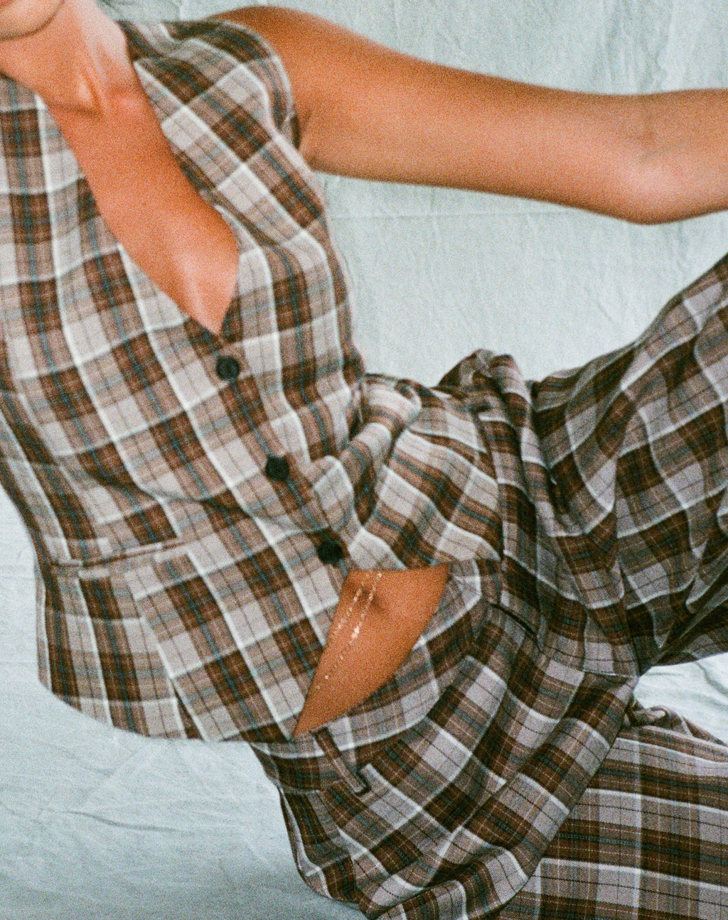 Motel X Olivia Neill Vistana Vest in Check Tan Bruin