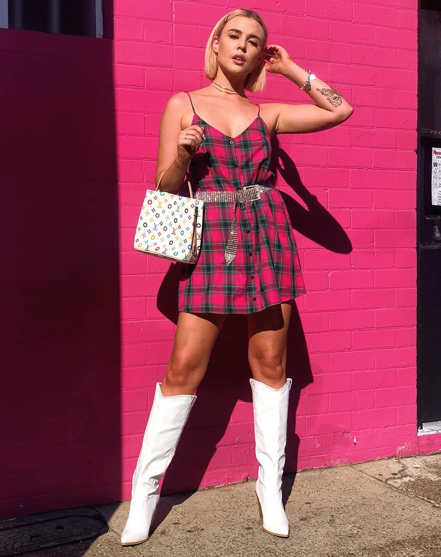 Sanna Slip Dress in Roze en Groen Ruitje