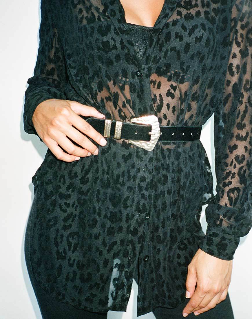 Phobe Shirt in Leopard Flock Net Zwart