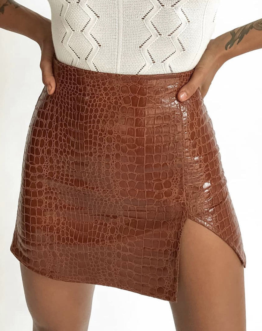 Afbeelding van Wren Minirok in PU Croco Bruin
