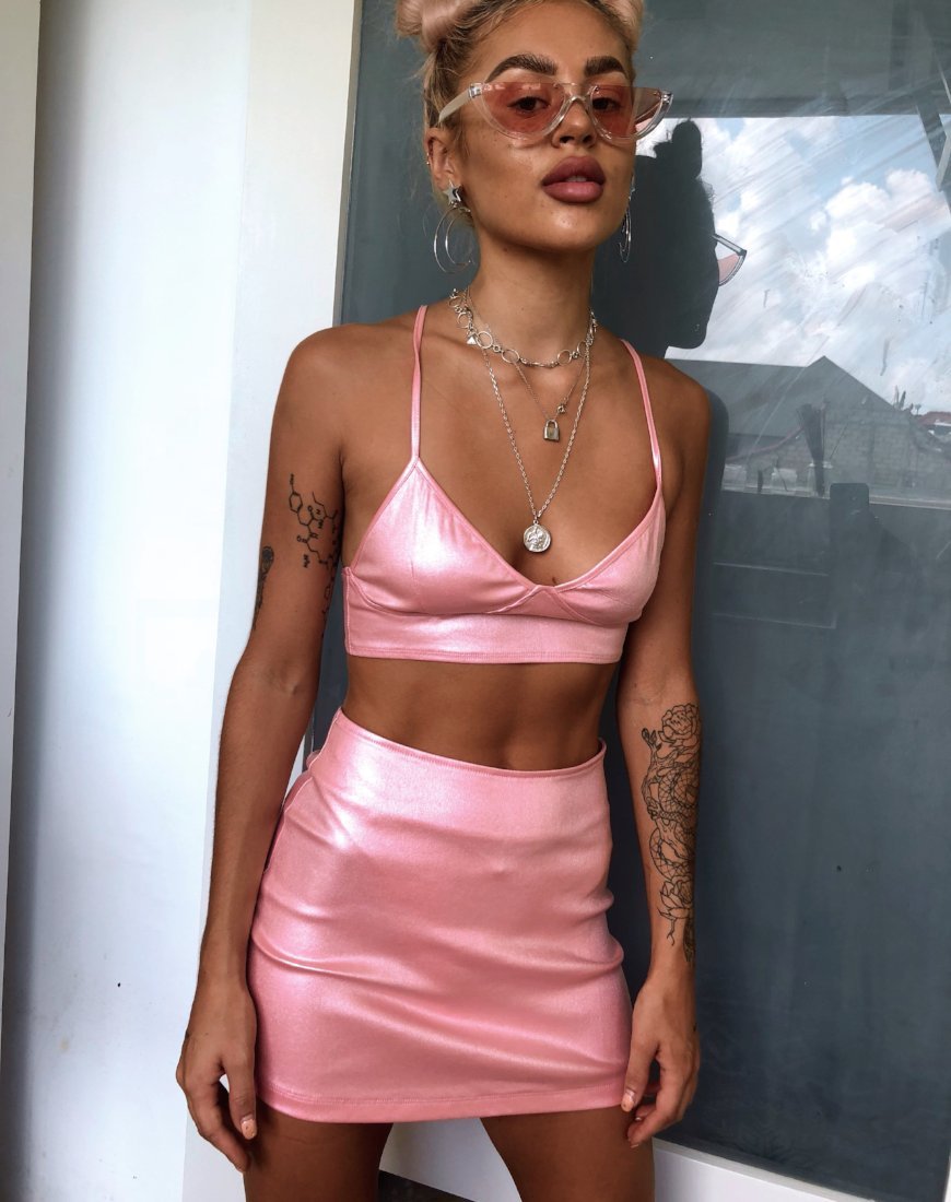 Afbeelding van Ewi minirok in metallic glans babyroze