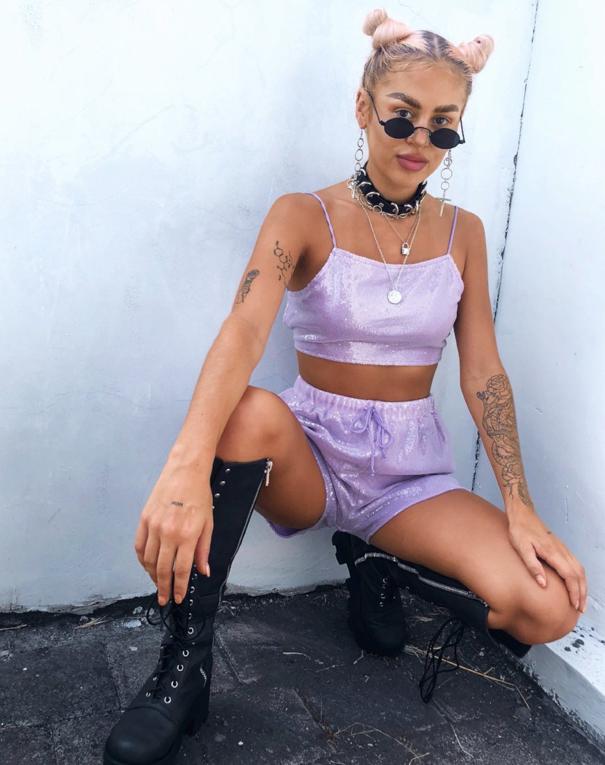Sasha Crop Top in Matte Mini Pailletten Lila