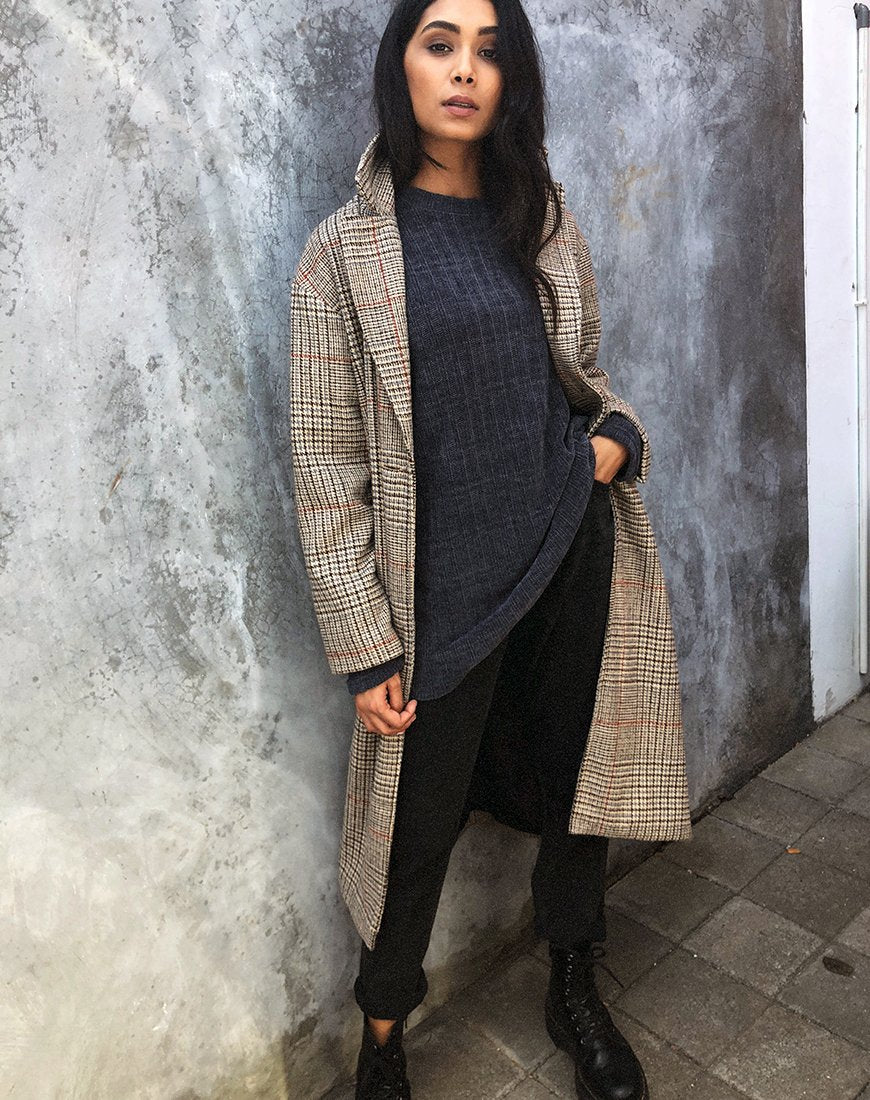 Duster Longline Coat in Glenn Check Naturel