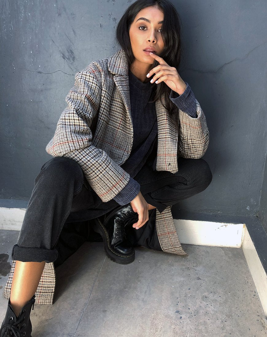 Afbeelding van Duster Longline Coat in Glenn Check Naturel