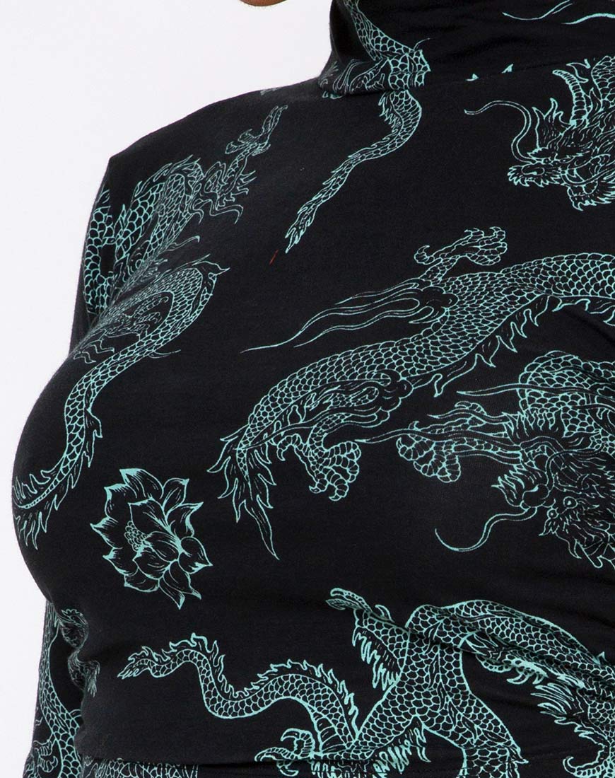 Afbeelding van Quelia Top in Dragon Flower Zwart en Mint