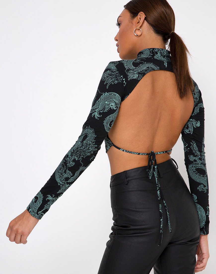 Quelia Top in Dragon Flower Zwart en Mint
