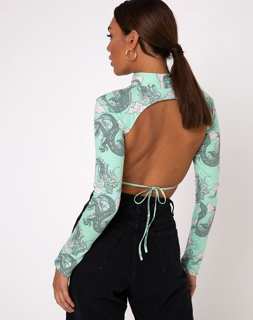 Quelia Gewatteerde Top in Chinese Draak Neo Mint