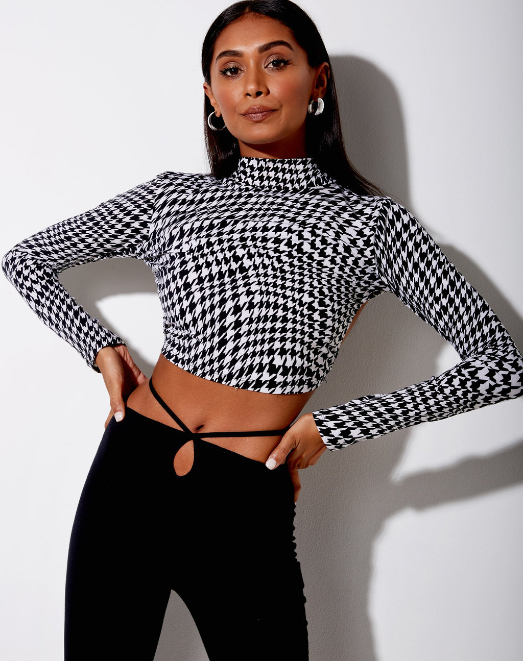 Quelia Gewatteerde Top in Wavey Dogtooth