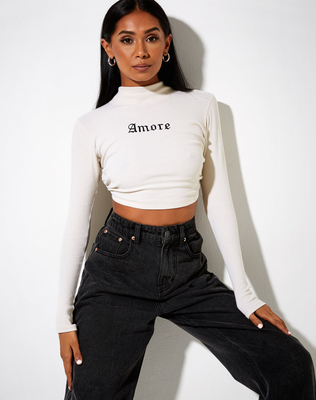 Quelia Gewatteerde Top in Rib Winter Wit 'Amore' Embro