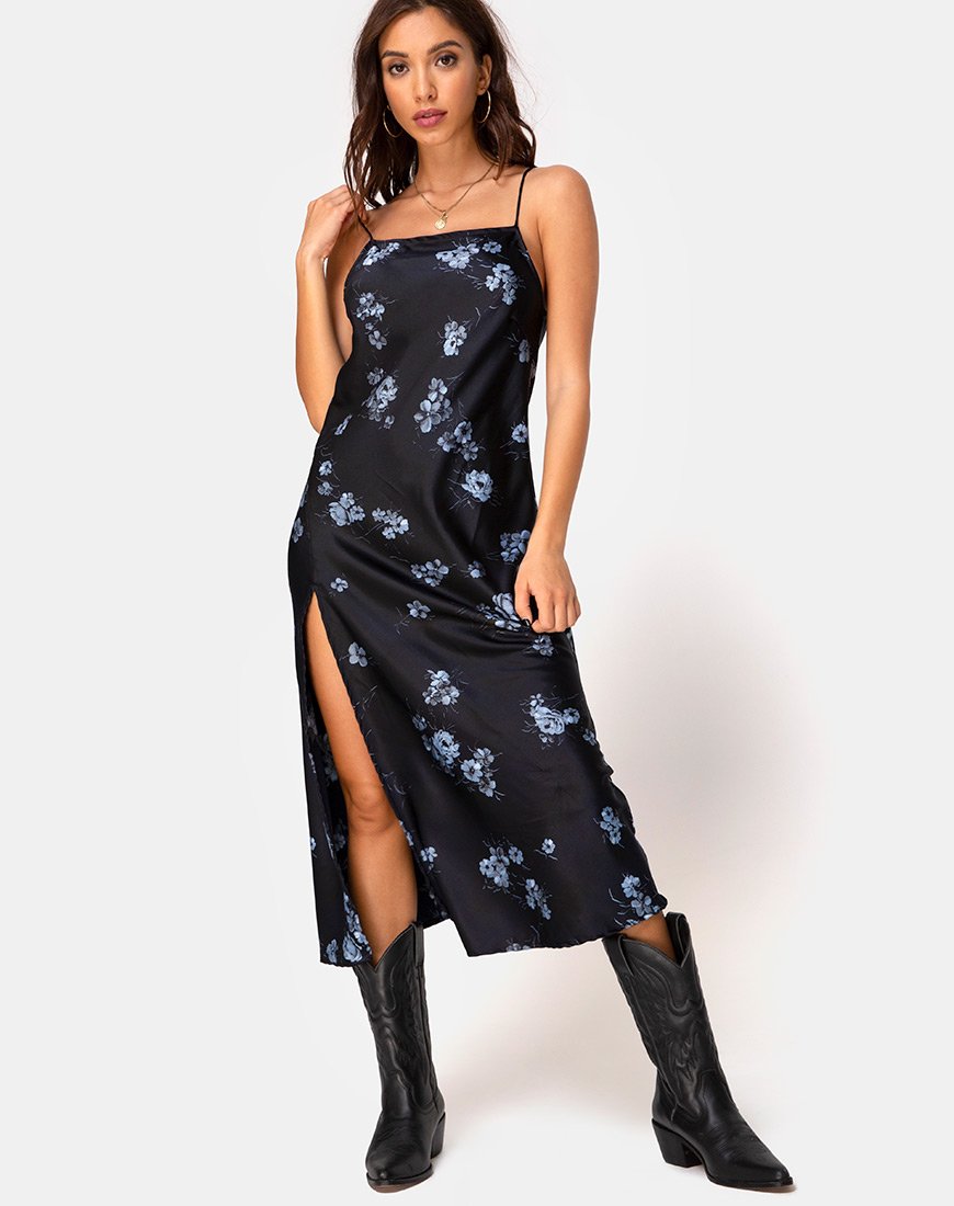 Quinty Jurk in Zwart Mono Bloem