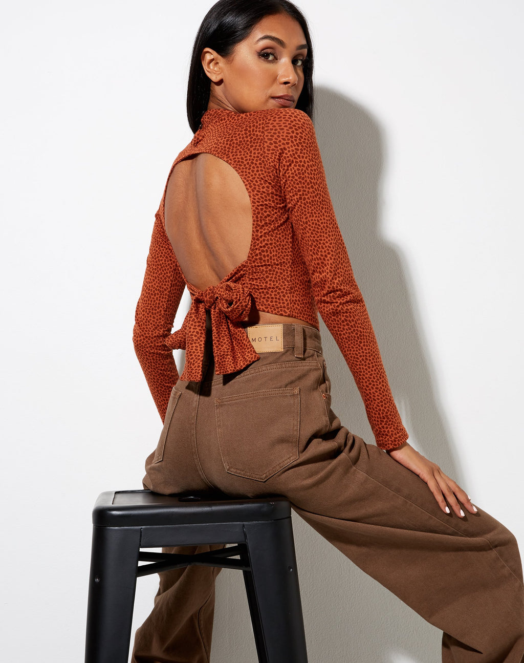 Quky Gewatteerde Top in Mini Croc Bruin