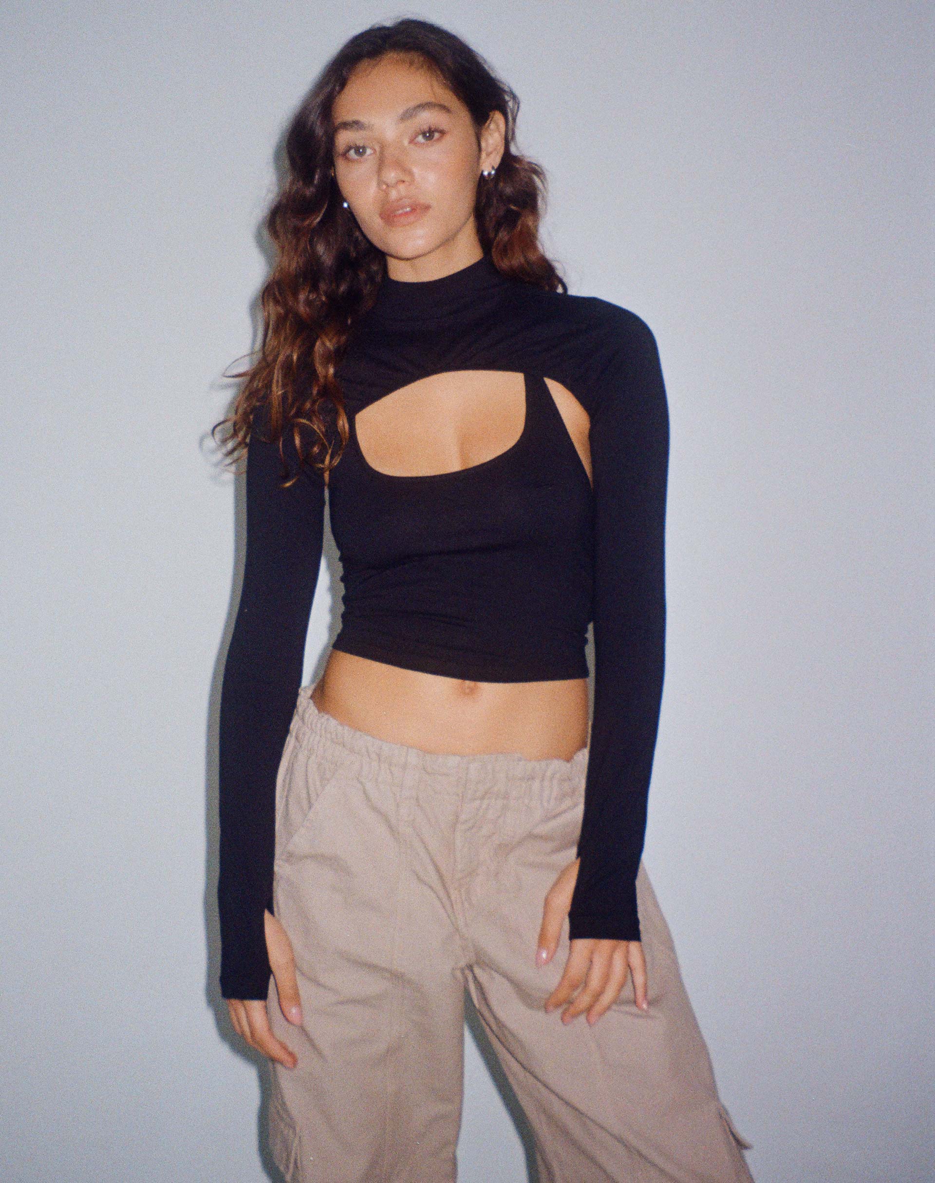 Afbeelding van Raccet Crop Top met lange mouwen in zwart
