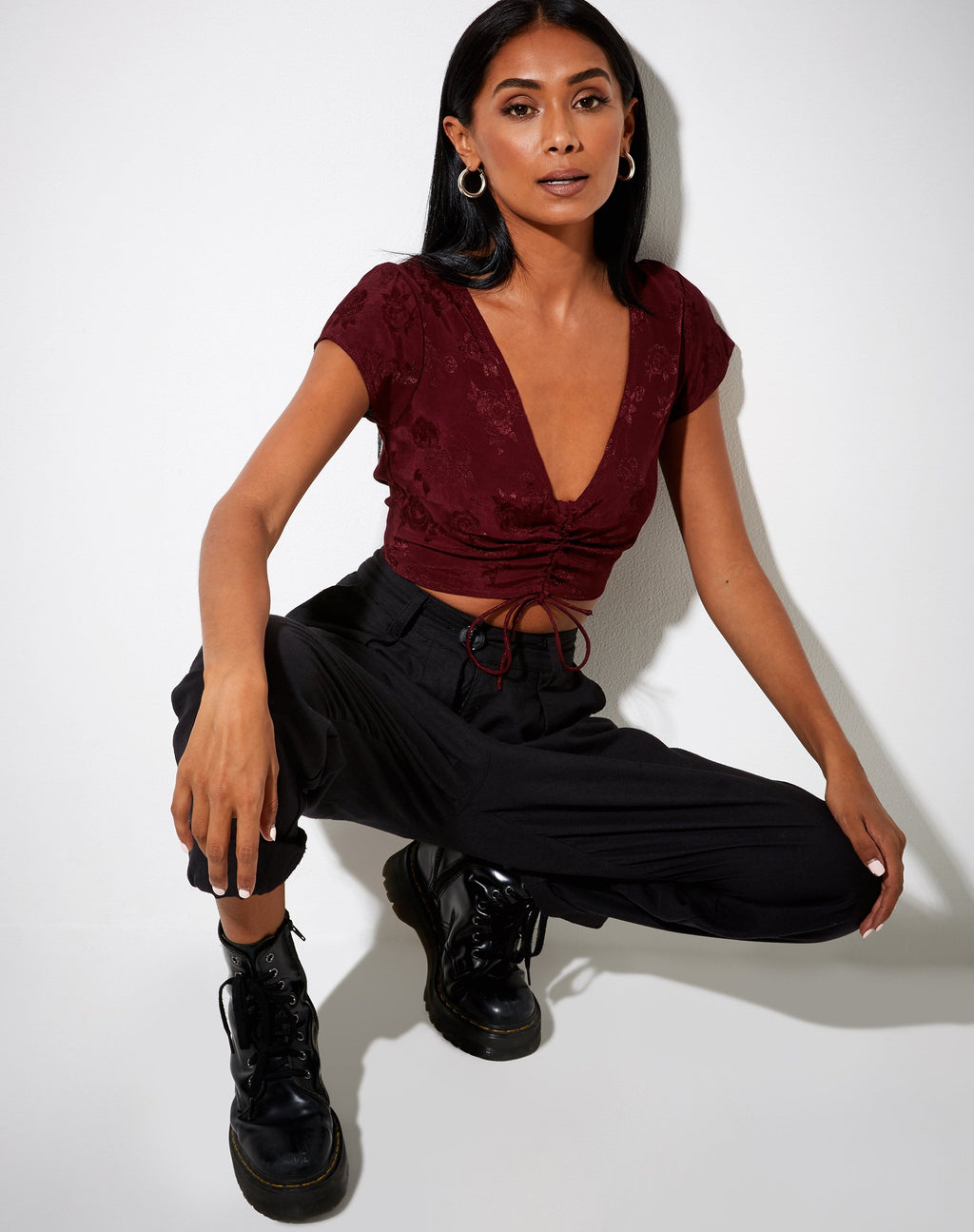 Raeto Crop Top in Satijn Rose Bourgondië