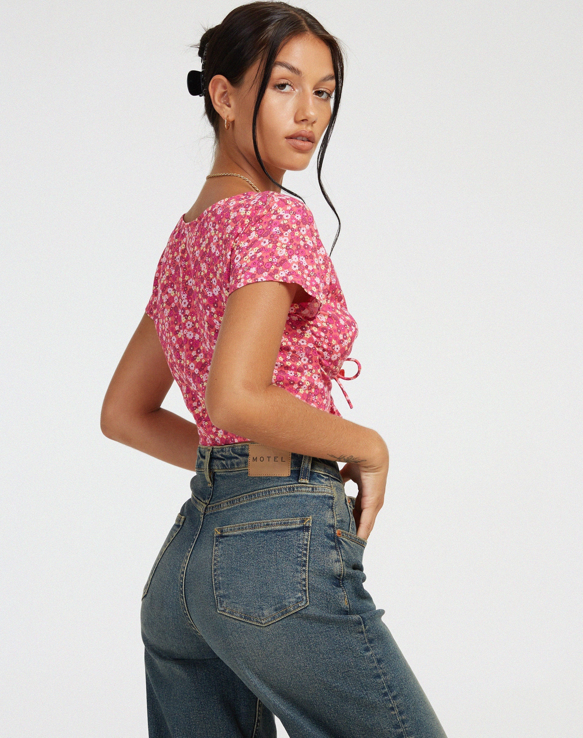 Afbeelding van Raeto Crop Top in Ditsy Floral Pink