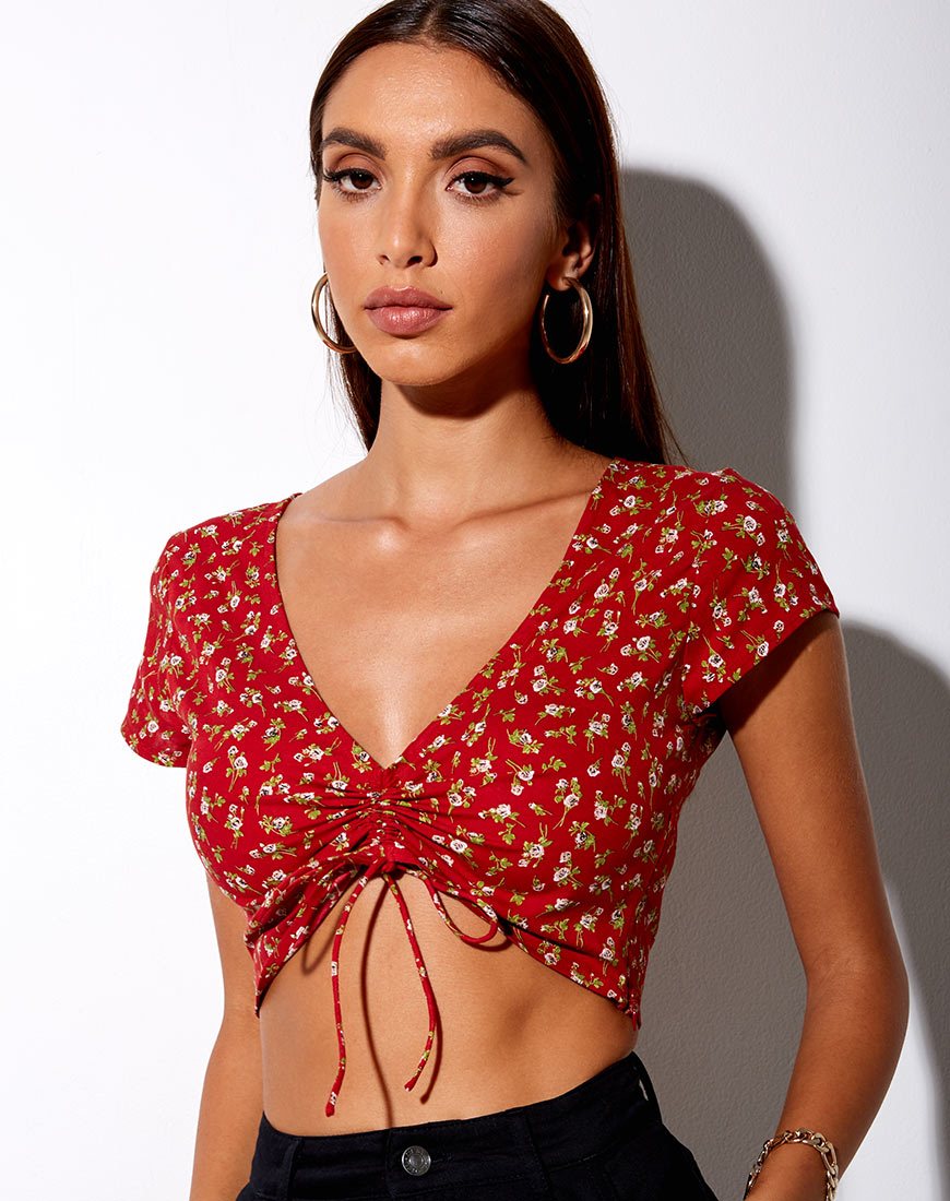Afbeelding van Raeto Crop Top in Falling For You Bloemig Rood