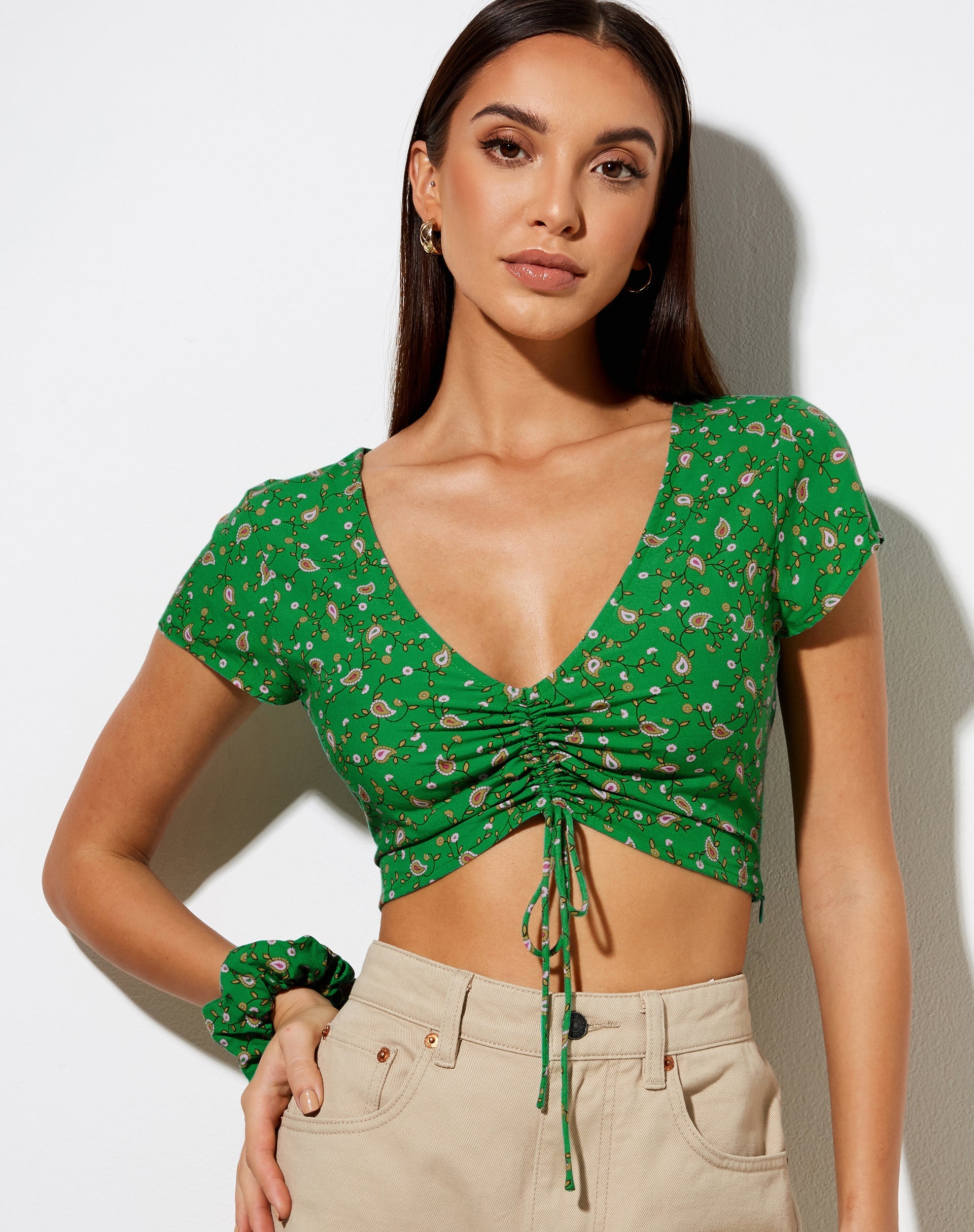 Afbeelding van Raeto Crop Top in Paisley Fun Green