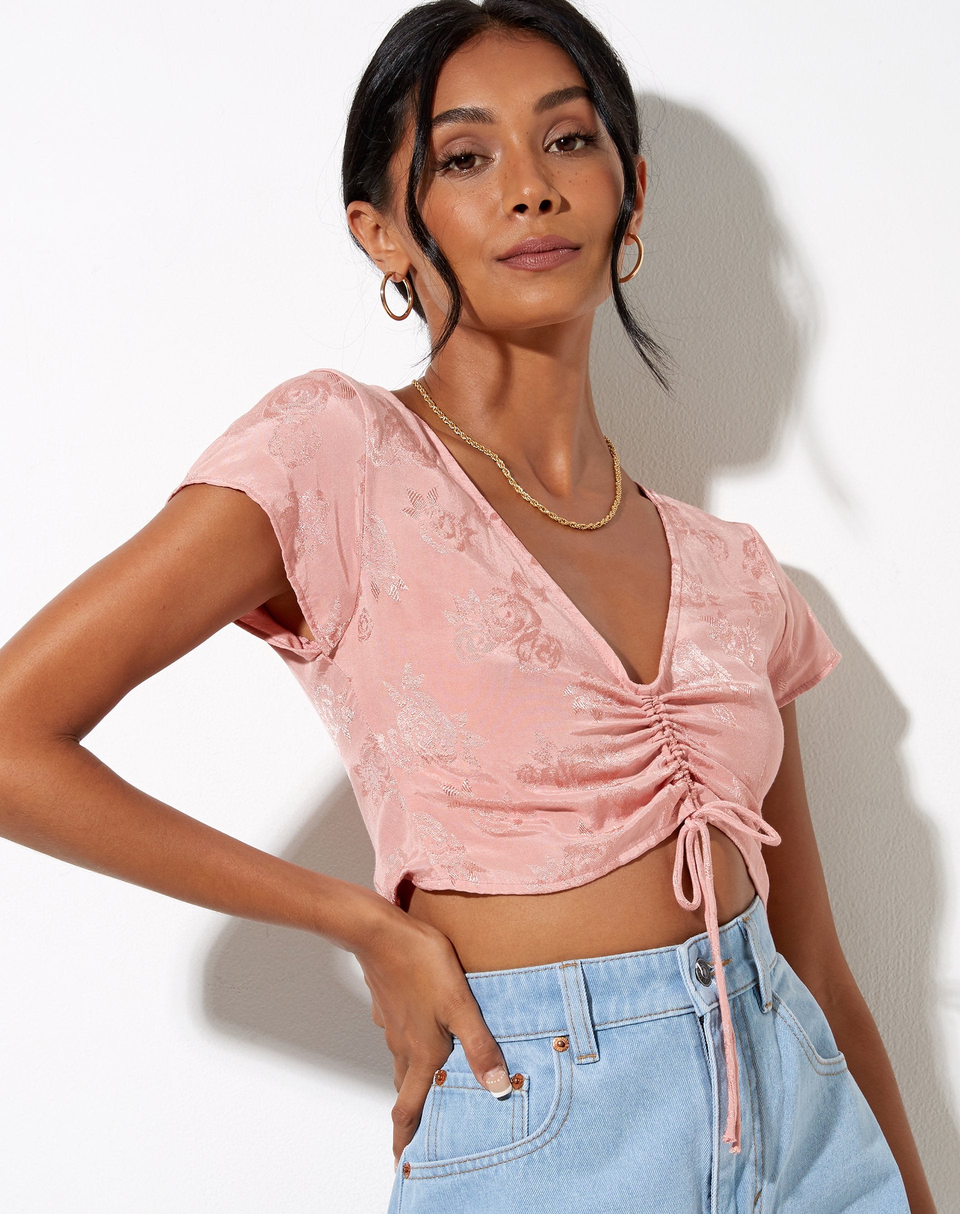 Afbeelding van Raeto Crop Top in Satin Rose Coral Blush