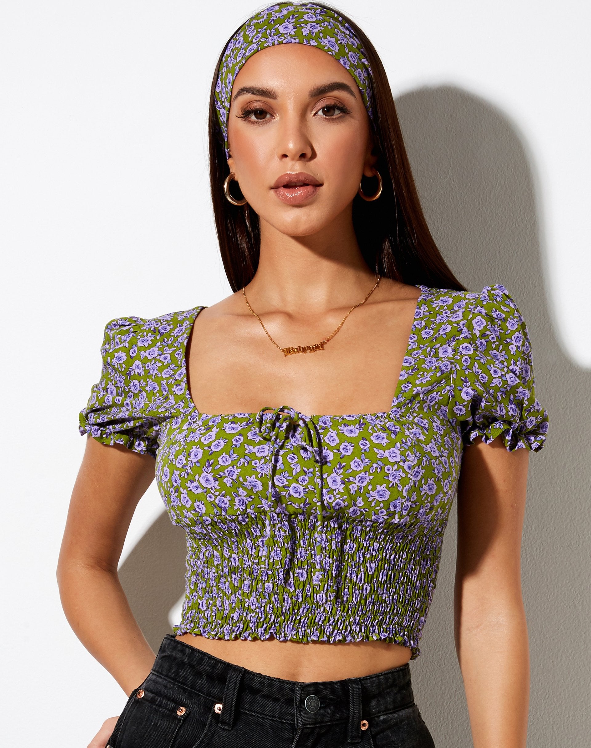 Afbeelding van Raquel Crop Top in Autumn Blossom Khaki