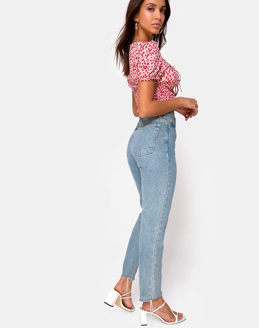 Afbeelding van Raquel Crop Top in Ditsy Butterfly Perzik en Rood