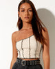 Afbeelding van Rara Crop Top in Rib Ecru met Zwart Stiksel